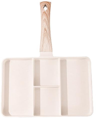 Divided Grill Pan, Square Grill Skillet Breakfast Grill Pan Steak Griddle Pan Sectional Skillet Nonstick 4 Section Breakfast Pan for Home(White)