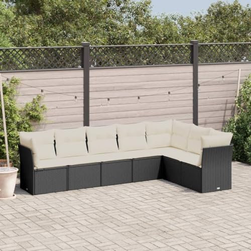 SECOLI Gartenlounge Set mit Stauraum Garten loungemöbel Set Balkon Sofa Balkon sitzgruppe Ecksofa Balkonmöbel Gartengarnitur mit Kissen-Schwarz und Creme-7-tlg-2
