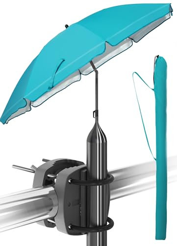 Menz Sonnenschirm Balkon als Sonnenschutz Balkon 3-IN-1 SET - UPF 50+ Sonnenschirm 180 cm in Türkis + Sonnenschirmhalter Balkongeländer + Sonnenschirmhülle