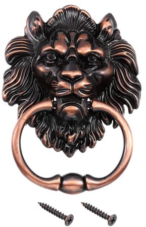 sourcing map 1 Pcs Lion Head Pulls Knob, 6 Inch Zinc Alloy Vintage Lion Door Handle Decorative Front Door Knob Ring Pull Handle for Gate Cabinets Drawers, Copper