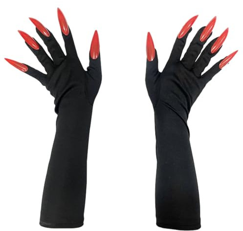 VYIBPDY 1 Paar Halloween Lange Rot Fingernägel Handschuh Party Kostüm Lange Nägel Handschuh Geisterpfote Handschuh Hexe Teufel Pfote Handschuh für Kostüm Halloween Party Cosplay(Schwarz)