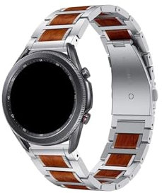 Bracelet en bois et métal de 22 mm Compatible avec Samsung Galaxy Watch 46 mm/Huawei Watch GT2 46 mm/Amazfit GTR 47 mm, bracelet remplaçable(Silver,For Gear S3 Frontier)