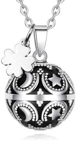 CELESTIA CELESTA Klangkugel Kette Schwangerschaft Versilbertes Kupfer Glücksbringer Klangkugeln Anhänger mit Kleeblatt Geschenk für Schwangere Geschenk zur Schwangerschaft
