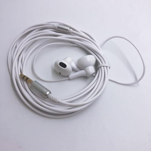 PETSTIBLE Auriculares con Cable de 3 Metros de Largo, Cable Largo, Bajos Transparentes, Auriculares In-Ear con Cable y micrófono, Negro (Blanco)