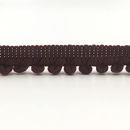 5 Yards 10mm Pompons Borte zum Basteln, Dekoband Mit Bälle Pom Poms, Fransenbesatz Zierband Dekoborte, Fransen Bommelband Nähzubehör für DIY Basteln Kleidung Kostüme Nähen Heimdekoration,Braun