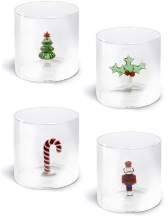 WD Lifestyle - Set 4 Bicchieri in Vetro Borosilicato 250ml con Decorazione Natalizia Interna (WD566NAT3)