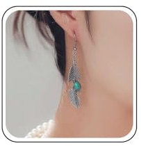 Cybche Boho Türkis Blatt Tropfen Ohrringe Silber Blatt Türkis Ohrringe Stammes-Feder Baumeln Haken Ohrringe Ethnischen Feder Baumeln Ohrringe Schmuck Für Frauen