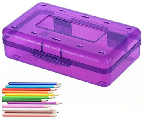 Veesper Plastic Pencil Storage Case, Transparent Visible Pen Box, Large Capacity Pen Storage Box for Kids Adults Hard Crayon Box with Lid Multifunction Pencil Cases for School Office Supplies