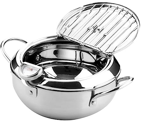 Cabilock Mini Pentola Per Friggere Con Termometro Fornello A Induzione in Acciaio Controllo Della Bassa Temperatura Per Friggitrice Domestica Leggera E Facile Da Riporre