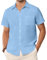 siliteelon Mens Short Sleeve Shirts Summer Linen Shirt Beach Regular Fit Casual Cotton Holiday Tops with Pocket Sky Blue L