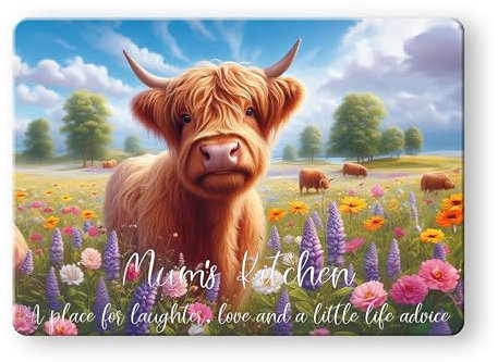 Noble & Page - Tabla de cortar de vidrio templado - Tabla de cortar brillante de 390 x 290 mm - Cocina de mamá - Vaca de prado