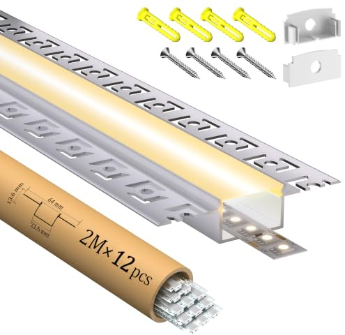 LASLUX 12x Profilé Aluminium pour Rubans LED 2M (24m) – Profilé aluminium encastrable design pour bande LED intérieure/extérieure, 28 x 13.8mm – Idéal pour rubans LED puissants jusqu’à 21mm de large