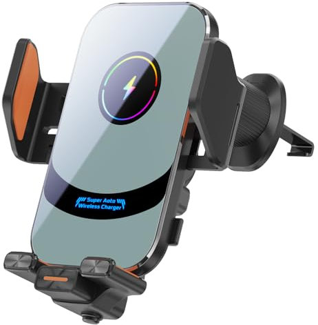 Soporte de teléfono móvil para coche con función de carga, 15 W, cargador inalámbrico superrápido, sujeción automática, cargador de coche para iPhone 16 15 14 13 12 11