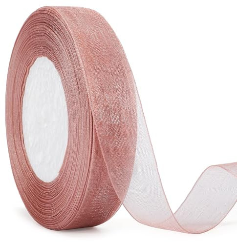 jijAcraft Rose Gold Organza Ribbon: 20mm x 45m Sheer Organza Chiffon Ribbons Craft Ribbons Gift Wrapping Ribbon for Weddings Crafts Gift Bows Party Christmas Decorations