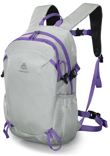 Haimont 15L Leichter Wanderrucksack für Tagestouren Reisen Trekking Grau | 540 g Leichtgewicht, Trinksystemfach, Stockhalterungen, Belüftetes Rückenteil, Notfallpfeife, Wasserabweisender