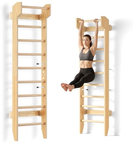 COSYLAND Sprossenwand Holz Kletterwand für Kinder & Erwachsene Indoor | 35 mm Rundstäbe, 8 Wandbefestigungspunkte, bis 100 kg belastbar, Montageset inklusive