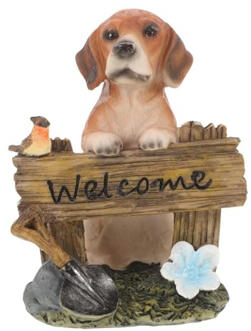 Gadpiparty Resin Hund Figurine Garten Deko Simulation Tierfigur Langlebig Willkommen Hund Ornament für Draußen Innenbereich Geschenkidee Realistische Gartendekoration