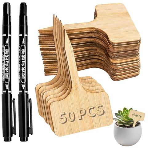 Tashce 50 Piezas Etiquetas de Bambú para Plantas 10x6cm, con Marcadores