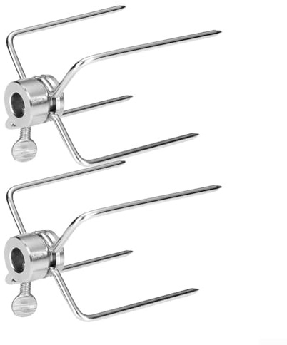 Set of 2 Stainless Steel Meat Forks Clamps for BBQ Rotisserie with Locking Screw, Designed for Secure Attachment and Stable Meat Holding