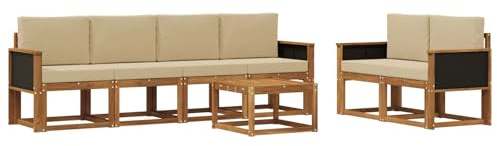 vidaXL Outdoor-Sofagarnitur mit Kissen 6 pcs Natur, Moderne Outdoor-Sofagarnitur, robuste Eckcouch, stylisches Gartenmöbel, Akazienholz, Bequeme Sitzplätze