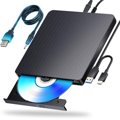 Dainty External Blu ray Drives Player Read Compatible CD DVD Burner USB 3.0 / Type-C BD DVD Burner Blu ray Player for pc, Windows 7-11 & Mac(Black)