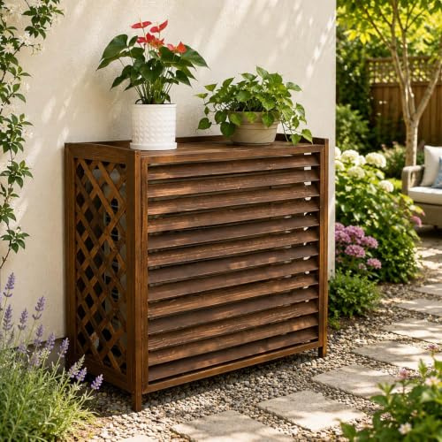 Cubre Aire Acondicionado Exterior Madera Protector Aire Acondicionado Balcon Cubierta Aire Acondicionado Exterior Protege Del Sol La Lluvia El Polvo Funda Aire Acondicionado Exterior(120x57x100cm)