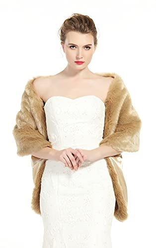 BEAUTELICATE Kunstpelz Stola Schal Damen Pelz Brautschal Brautstola Wrap Schwarz Elfenbein für Braut Winter Hochzeit Festival Weihnachten (Khaki, Einheitsgröße)