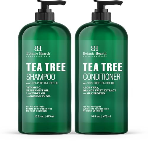 Botanic Hearth Tea Tree Shampoo and Conditioner Set - with 100% Pure Tea Tree Oil, for Itchy and Dry Scalp, Sulfate/Paraben Free - for Men and Women - 16 fl oz each