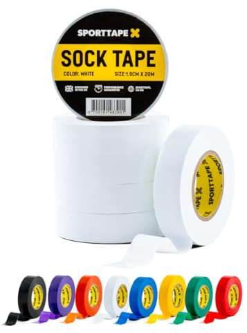 SPORTTAPE Sock Tape - 6 Rolls, White - 1.9cm x 20m, PVC Insulating Tape | Football, Soccer & Rugby - Holds up Football Socks, Shin Pads & Shin Guards | Secures Lifting Blocks, Boots & Ear Taping