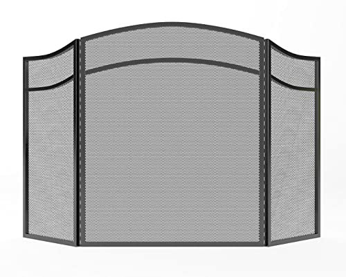 Lizh Metalwork - Pantalla para Chimenea de 3 Paneles con Marco de Arco, diseño Simple, 48 Pulgadas de Largo x 29 Pulgadas de Alto, Color Negro