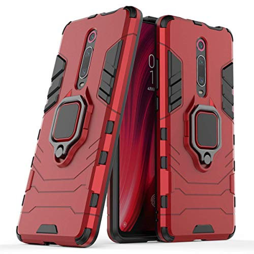Max Power Digital Hülle für Xiaomi Mi 9T / Mi 9T Pro Drehbar Ringhalter Cover Magnet Bumper Handyhülle Case Stoßfest Doppelschichter Schutzhülle Outdoor Shock Absorption Mit Ring (Rot)
