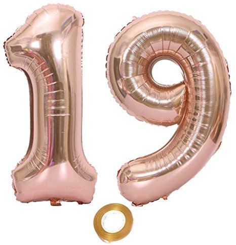 Luftballons Zahl 19, Nummer 19 Luftballon Rosegold Mädchen Luftballons 19. Geburtstag Folienballon, Zahl 19 Rose Gold Nummer 19 Ballons Große 32 Zoll Riese Heliumfolie Ballon