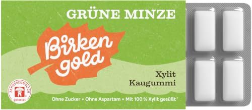 Birkengold Xylit Kaugummi Grüne Minze | Zahnpflege-Kaugummi | zuckerfrei | 70 % Xylit | vegan | ohne Titandioxid