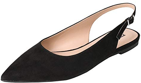 Feversole Womens Flat Pointed Toe Slingback Shoes，Scarpe da Ballettoda Donna Punta Appuntito Cinturino Regolabile Sandali