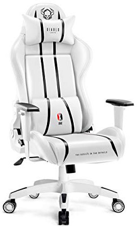 Diablo X-One 2.0 Silla Gaming Gamer Oficina Sillon de Ordenador Reposabrazos Ajustables Cuello/Cojín Lumbar Diseño Ergonómico Blanco Normal (L)