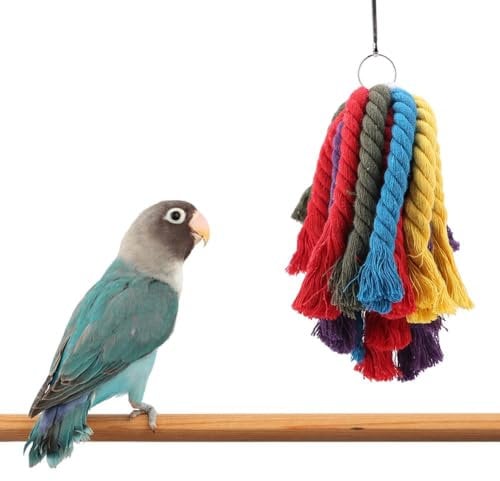 Birds Chewing Toy, bunt hängendes Baumwollseil Pet Parrot Bite Shred Toy Futtersuche Schaukelstangen Wellensittich Käfig Zubehör für Sittich Nymphensittich Ara