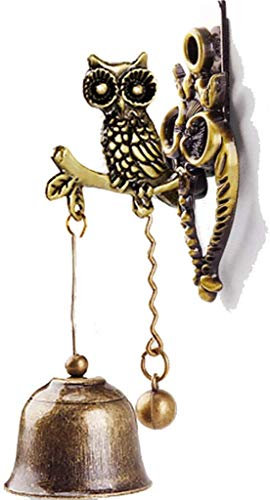 BIGKSI Gusseisen Türglocke mit Klöppel Selbstklebende Eule Türklingel rustikal Vögel Wandglocke Handbetrieb Tür Bell zum Aufhängen antikes Design für Garden Haus Store Outdoor Deko (ca. 10 * 4cm)