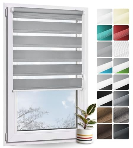 Rollmayer Doppelrollo Klemmfix ohne Bohren Grau B90 x H220cm | Klemmrollo Fensterrollo Duo Rollo Sonnenschutzrollo Zebrarollo Seitenzugrollo für Fenster und Tür