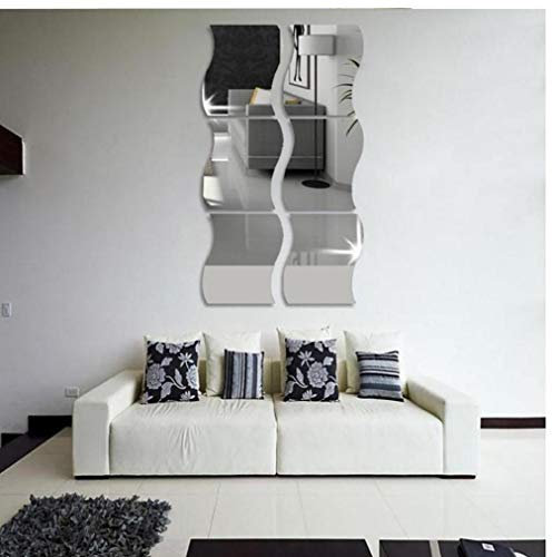 6pcs Onduladas Engomadas De La Pared De Espejo, 3D Arte Espejo DIY Decorativo para Hogar Salón Sofá Televisor Ajuste De Decoración De La Pared