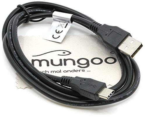 USB Ladekabel passend für Samsung Galaxy A02s, A22, A22 5G, A30s, A32 4G, A32 5G, A51 5G, A52 5G, A8+ 2018, A80, A90 5G M32, Tab A7 Lite, Tab S7 FE Typ-C Datenkabel 1m mit mungoo Displayputztuch