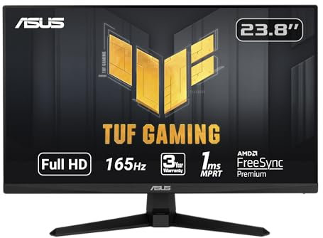 ASUS TUF Gaming Monitor de 24 Pulgadas 1080P (VG247Q1A) - Full HD, 165Hz (soporta 144Hz), 1ms, desenfoque de Movimiento Extremo bajo, sincronización adaptativa, FreeSync Premium, Shadow Boost