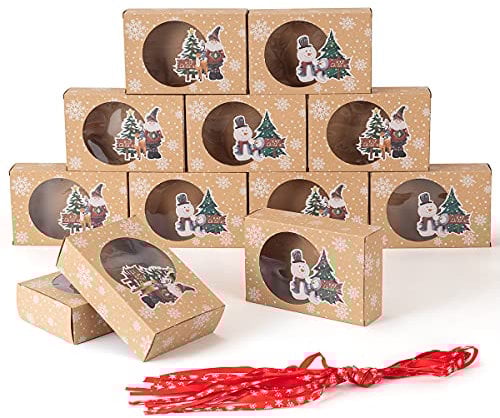 testyu 12 Stück Keksschachtel Weihnachten, Kekse Verpackung Weinachten Box, Keksschachtel Kuchen-Kästen mit Sichtfenster für Bäckerei Schokolade Pralinenschachtel Verpackung