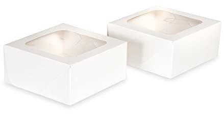 Anniversary House 2-pack Treat Cake Boxes White, Cookie, Tray Bake, Cake and Brownie Box, Sturdy Strong and Thick Card, Easy Pop-Up Assembly,7.5 x 16 x 16 CM, J152