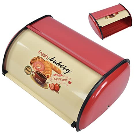 Portapane in metallo piccolo tamburo, contenitore porta pane di grande capacità con coperchio arrotolabile per cucina casa caffetteria(rosso)
