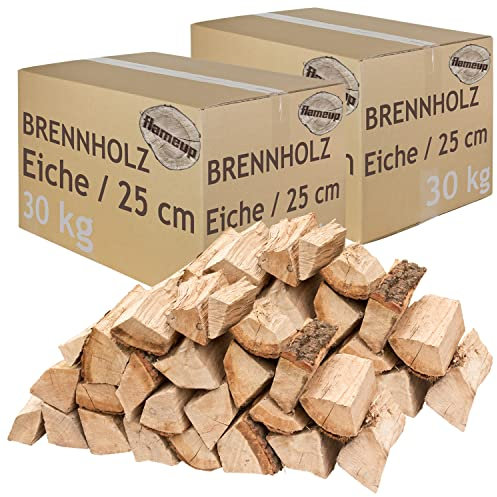 Brennholz Kaminholz Holz Eiche 5-500 kg Für Ofen und Kamin Kaminofen Feuerschale Grill Feuerholz Holzscheite Wood 25 cm kammergetrocknet flameup, Menge:60 kg