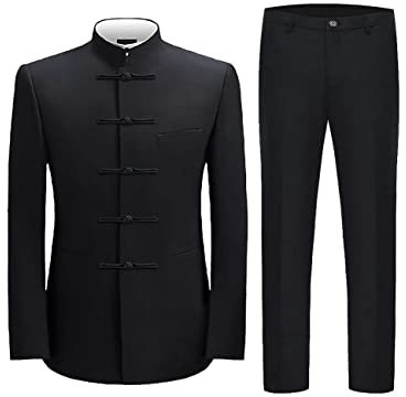 HUUTOE Tunique chinoise pour homme - 2 pièces - Col mandarin - Uniforme traditionnel pour mariage d'affaires, Z1 noir., 48