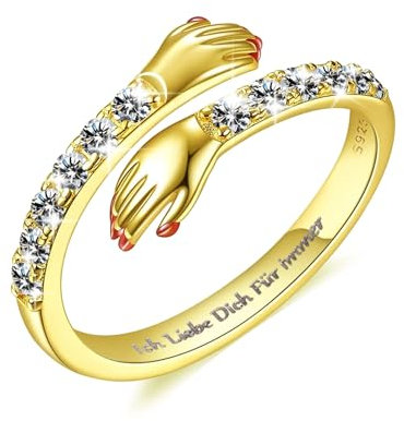 Umarmungring,Silberringe Damen 925 Ring Umarmung Ringe für Damen Hand Umarmungs Ringe Gold Umarmende Hände Offener Versprechensring