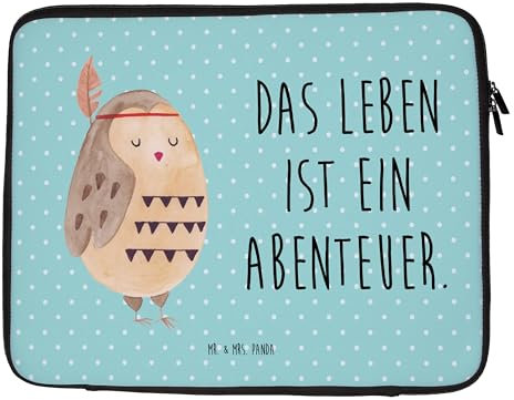Mr. & Mrs. Panda 27 x 36 cm Notebook Tasche Eule Federschmuck - Geschenk, Notebook-Tasche, Notebook-Reisehülle, Laptop, Owl, Computertasche,