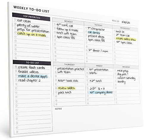 Weekly Planner Pad: To Do List Desk Notepad with Multiple Sections - 8.5x11 52 Sheets - Undated Tear Off Notebook Calendar - Habit Planning Tracker, Task Goal Checklist Organizer - Agenda Plan Pad