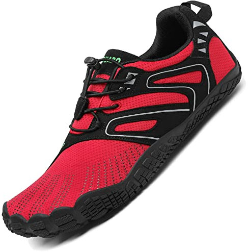 SAGUARO Barfuss Schuhe Damen Barfußschuhe Herren Zehenschuhe rutschfest Atmungsaktive Barefoot Shoes Indoor & Outdoor Barfussschuhe mit Breiter Zehenbox & Zero Drop Solhe, Rot Schwarz, 42 EU
